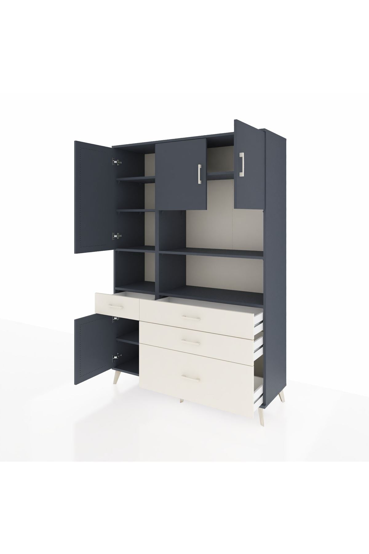 Hyperion Dolap 9 Raflı 4 Çekmeceli 4 Kapaklı 132x44x195 Antrasit-Antrasit/Aytaşı