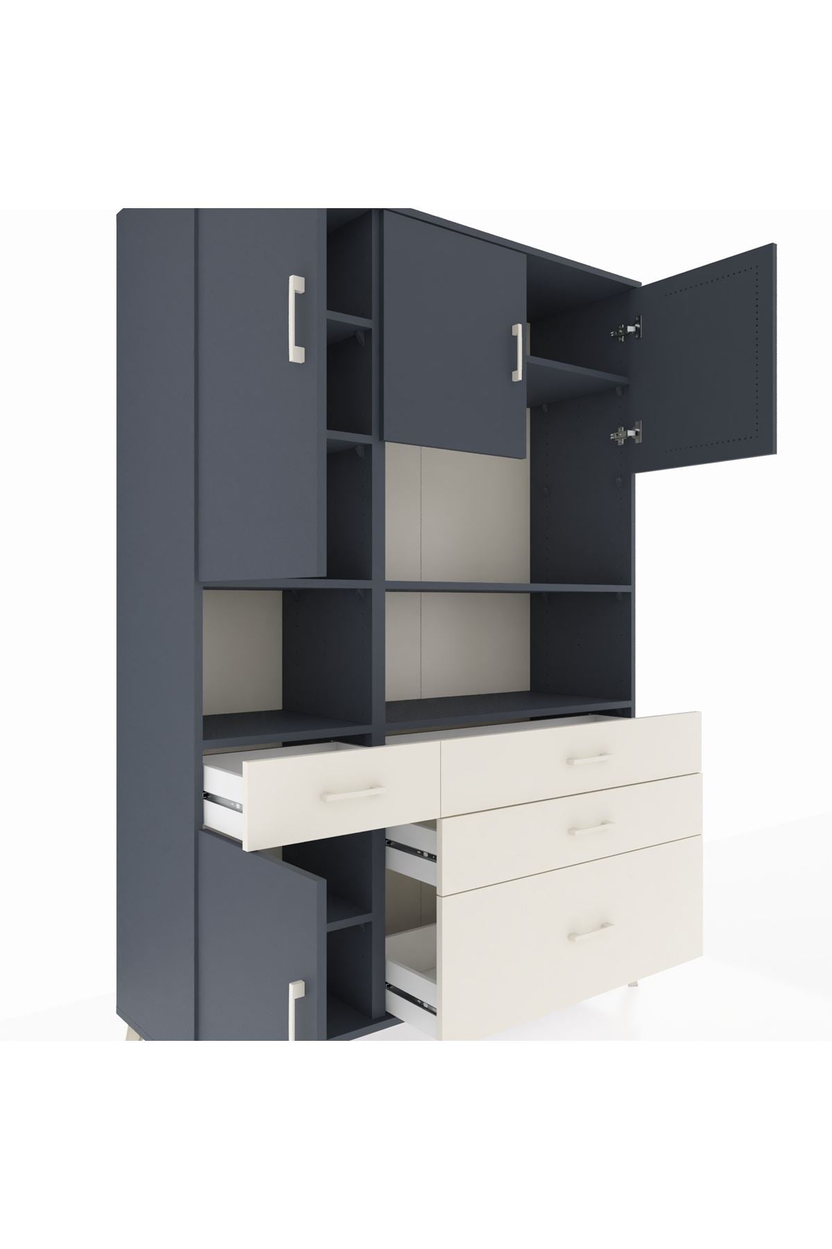 Hyperion Dolap 9 Raflı 4 Çekmeceli 4 Kapaklı 132x44x195 Antrasit-Antrasit/Aytaşı