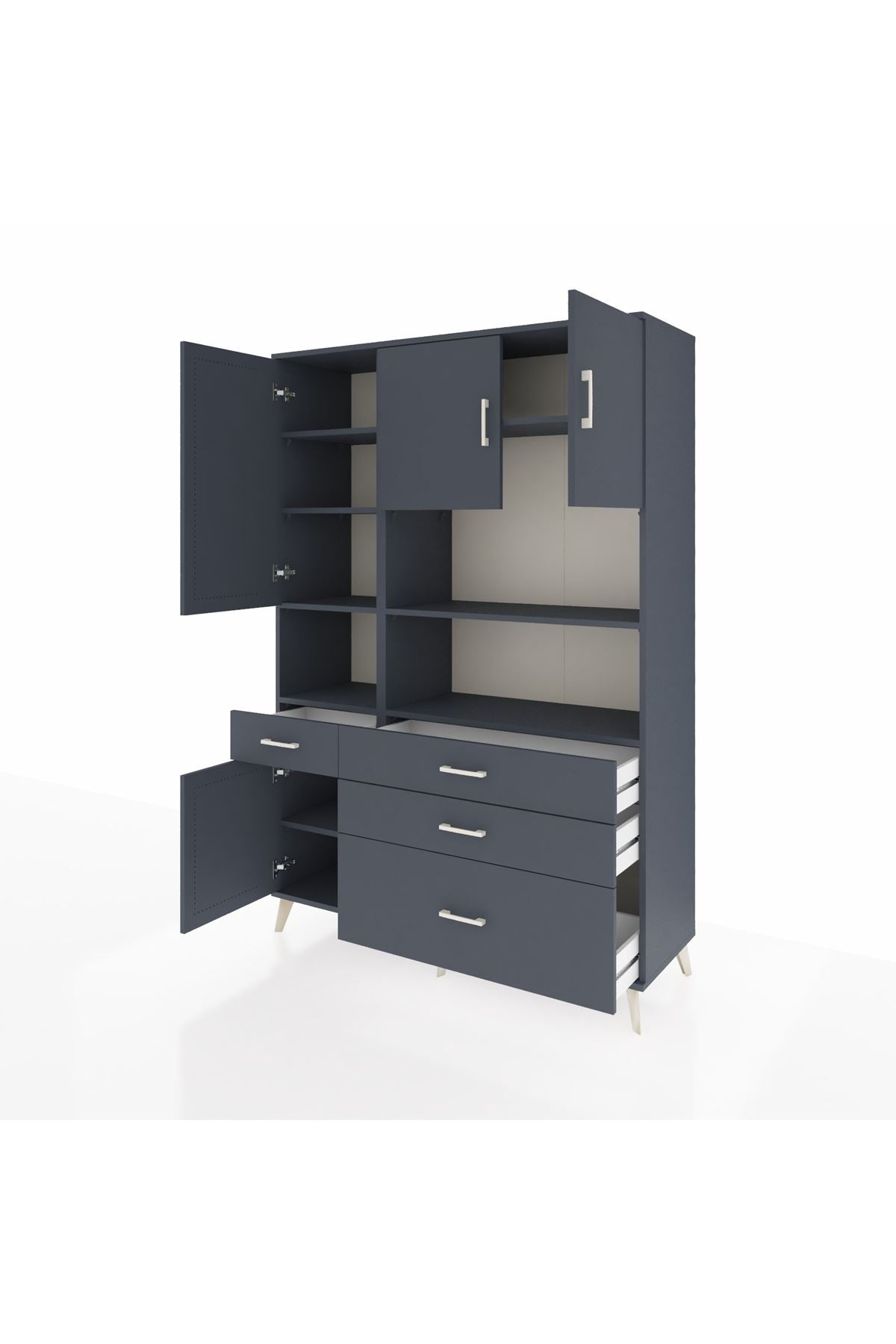 Hyperion Dolap 9 Raflı 4 Çekmeceli 4 Kapaklı 132x44x195 Antrasit-Antrasit/Antrasit