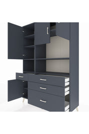 Hyperion Dolap 9 Raflı 4 Çekmeceli 4 Kapaklı 132x44x195 Antrasit-Antrasit/Antrasit