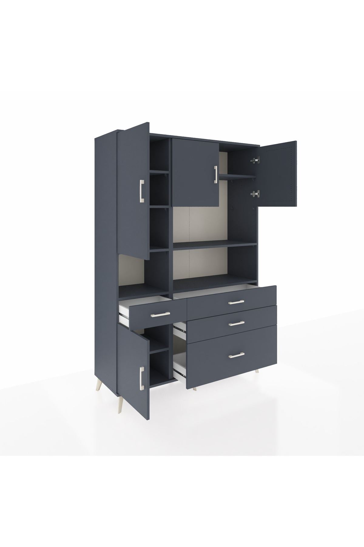 Hyperion Dolap 9 Raflı 4 Çekmeceli 4 Kapaklı 132x44x195 Antrasit-Antrasit/Antrasit