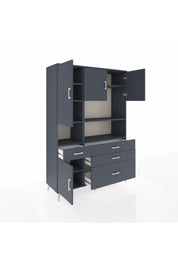 Hyperion Dolap 9 Raflı 4 Çekmeceli 4 Kapaklı 132x44x195 Antrasit-Antrasit/Antrasit