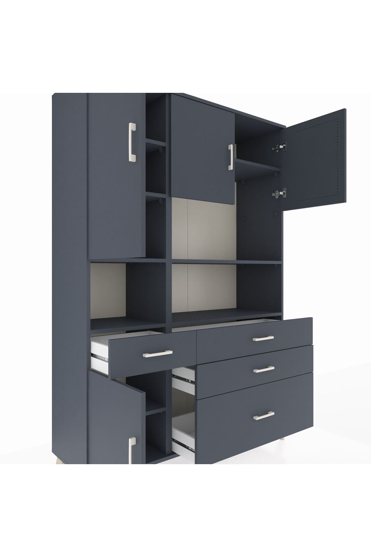 Hyperion Dolap 9 Raflı 4 Çekmeceli 4 Kapaklı 132x44x195 Antrasit-Antrasit/Antrasit