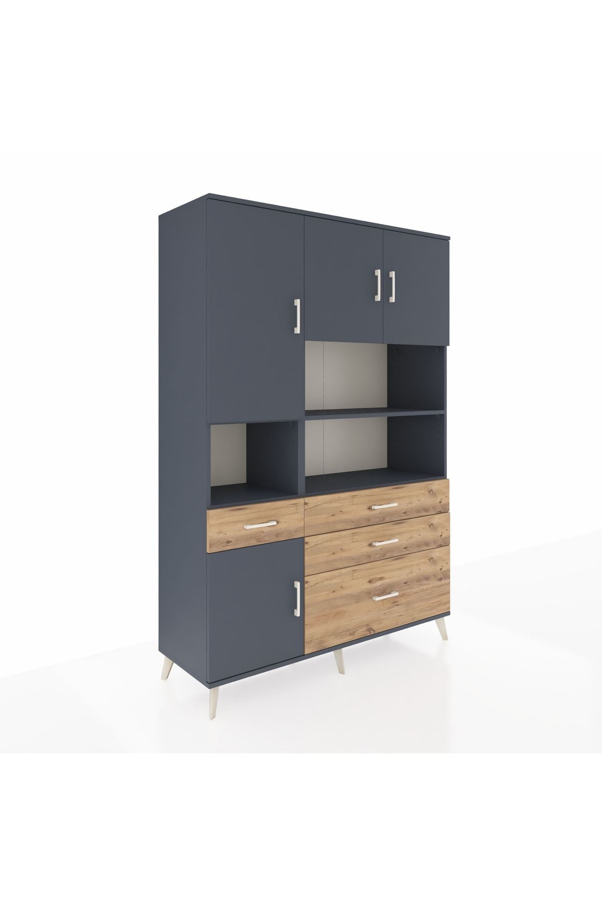 Hyperion Dolap 9 Raflı 4 Çekmeceli 4 Kapaklı 132x44x195 Antrasit-Antrasit/Çam