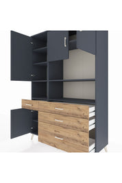 Hyperion Dolap 9 Raflı 4 Çekmeceli 4 Kapaklı 132x44x195 Antrasit-Antrasit/Çam