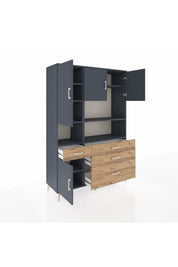 Hyperion Dolap 9 Raflı 4 Çekmeceli 4 Kapaklı 132x44x195 Antrasit-Antrasit/Çam