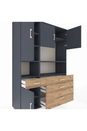 Hyperion Dolap 9 Raflı 4 Çekmeceli 4 Kapaklı 132x44x195 Antrasit-Antrasit/Çam