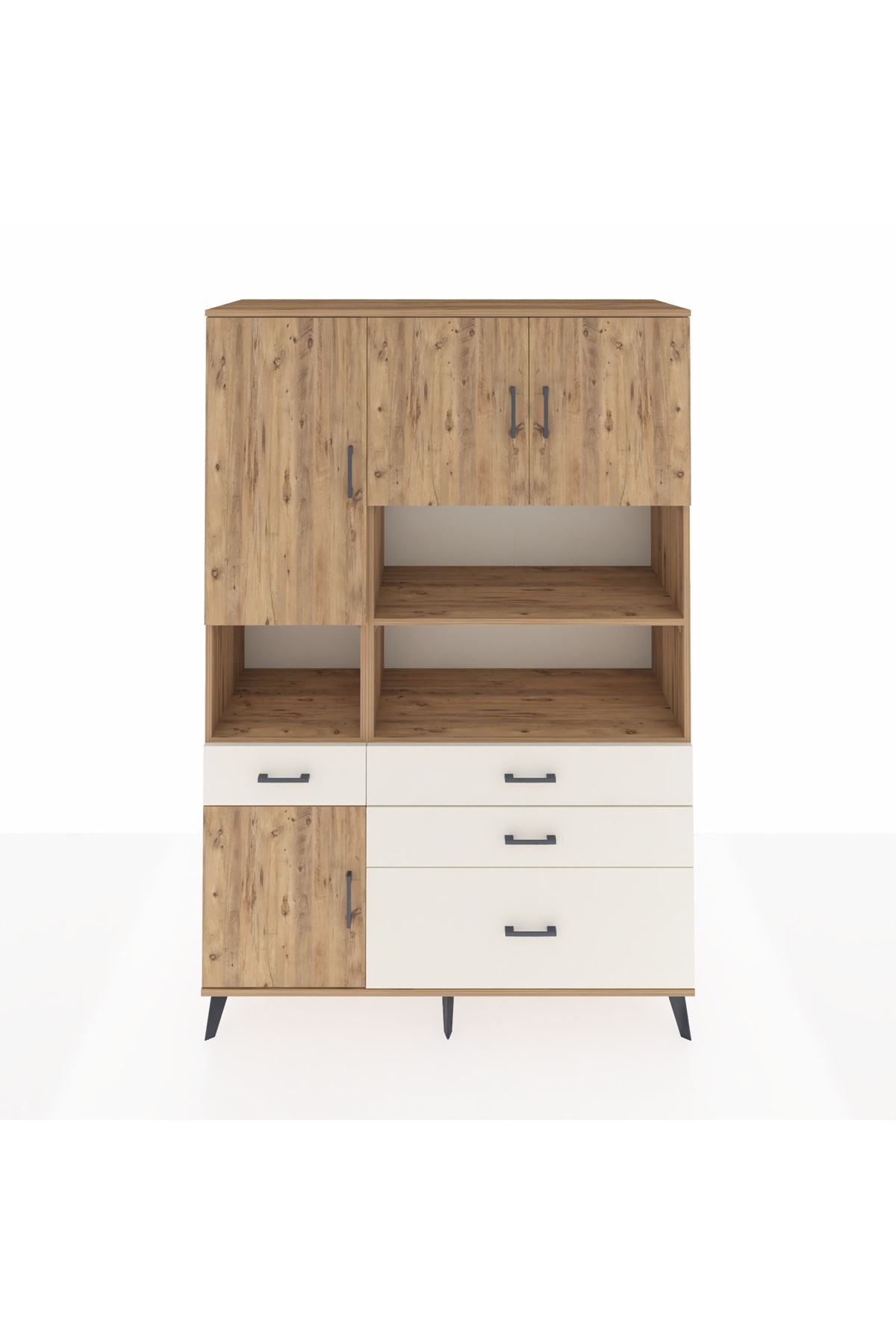 Hyperion Dolap 9 Raflı 4 Çekmeceli 4 Kapaklı 132x44x195 Çam-Çam/Aytaşı