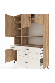 Hyperion Dolap 9 Raflı 4 Çekmeceli 4 Kapaklı 132x44x195 Çam-Çam/Aytaşı