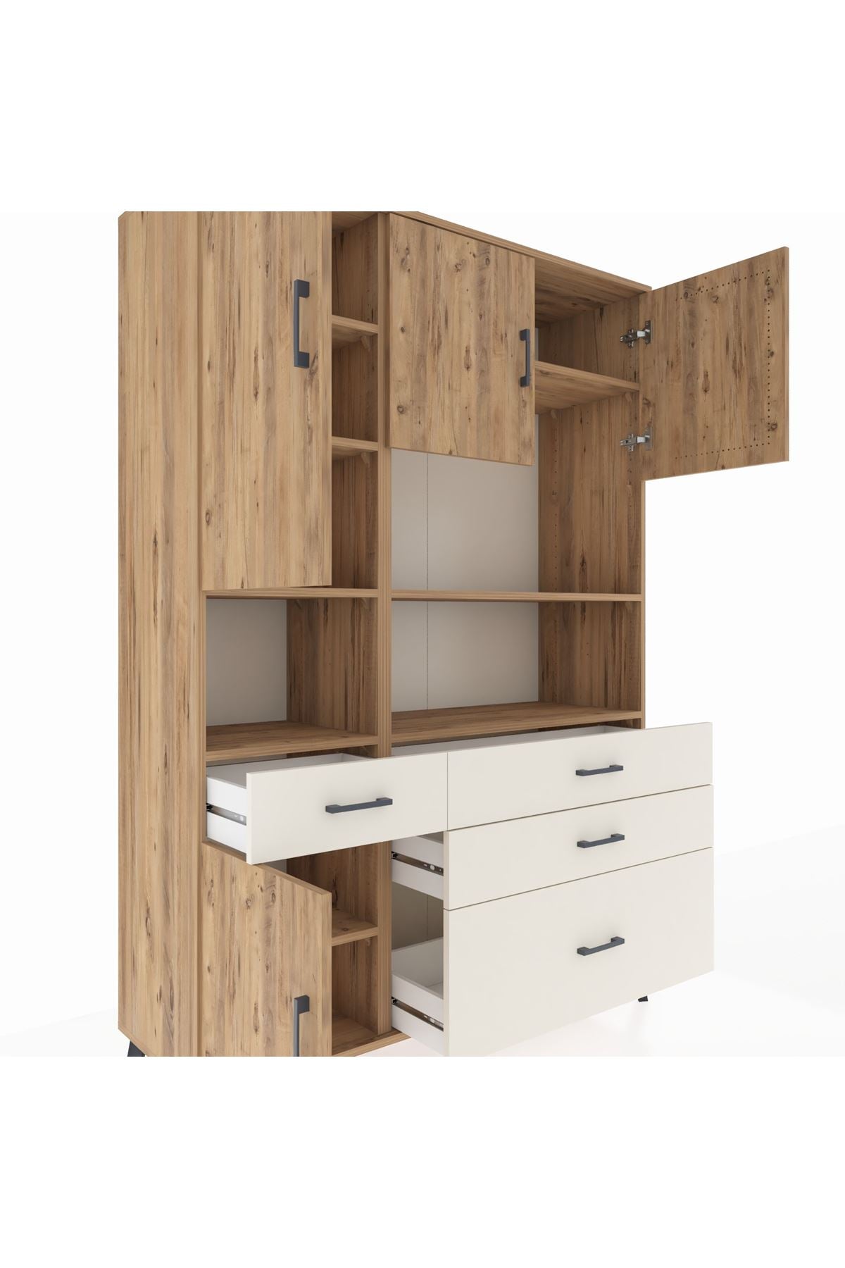 Hyperion Dolap 9 Raflı 4 Çekmeceli 4 Kapaklı 132x44x195 Çam-Çam/Aytaşı