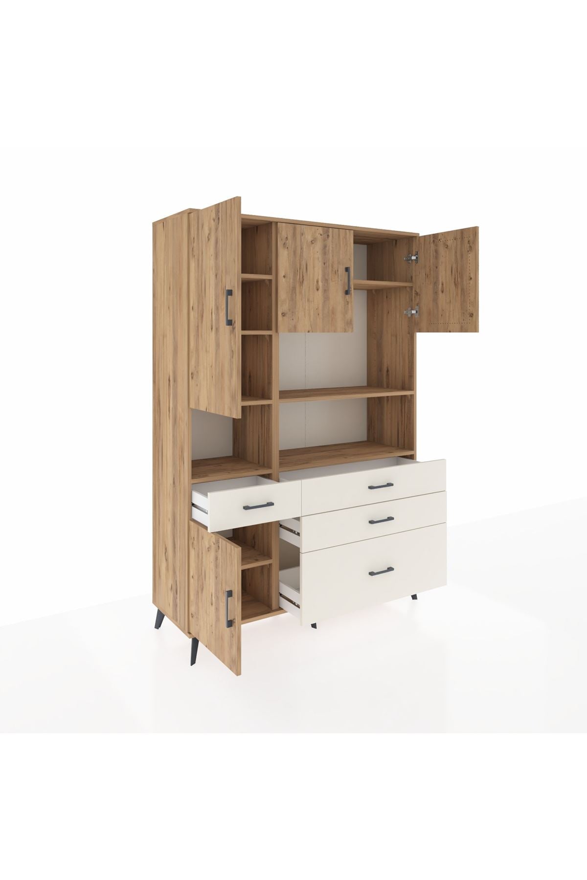 Hyperion Dolap 9 Raflı 4 Çekmeceli 4 Kapaklı 132x44x195 Çam-Çam/Aytaşı