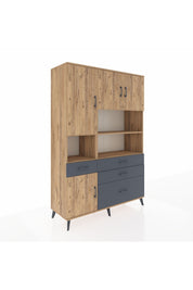Hyperion Dolap 9 Raflı 4 Çekmeceli 4 Kapaklı 132x44x195 Çam-Çam/Antrasit