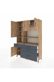 Hyperion Dolap 9 Raflı 4 Çekmeceli 4 Kapaklı 132x44x195 Çam-Çam/Antrasit
