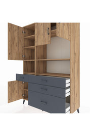 Hyperion Dolap 9 Raflı 4 Çekmeceli 4 Kapaklı 132x44x195 Çam-Çam/Antrasit