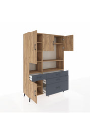 Hyperion Dolap 9 Raflı 4 Çekmeceli 4 Kapaklı 132x44x195 Çam-Çam/Antrasit