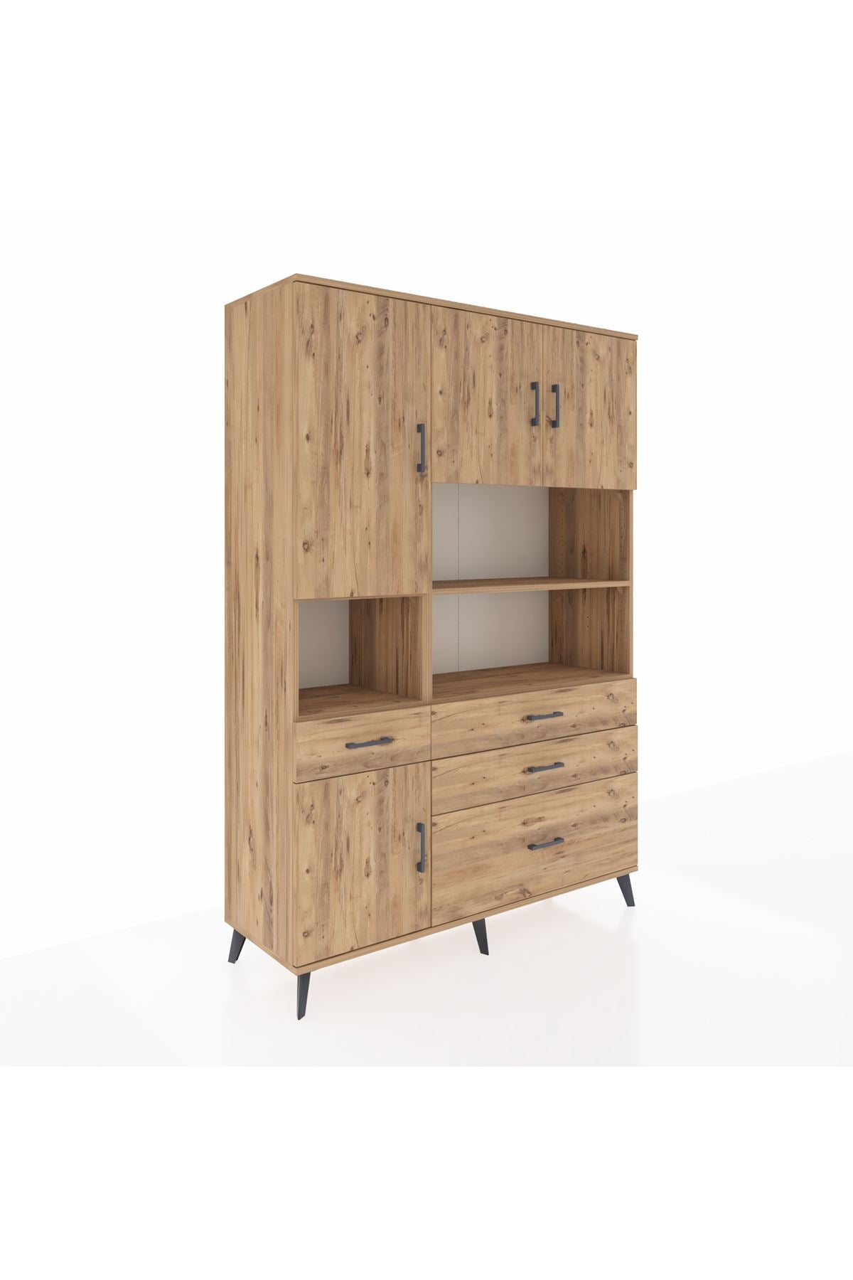 Hyperion Dolap 9 Raflı 4 Çekmeceli 4 Kapaklı 132x44x195 Çam-Çam/Çam