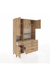 Hyperion Dolap 9 Raflı 4 Çekmeceli 4 Kapaklı 132x44x195 Çam-Çam/Çam