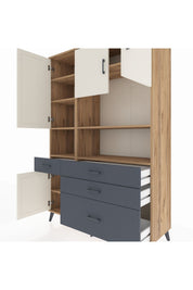 Hyperion Dolap 9 Raflı 4 Çekmeceli 4 Kapaklı 132x44x195 Çam-Aytaşı/Antrasit