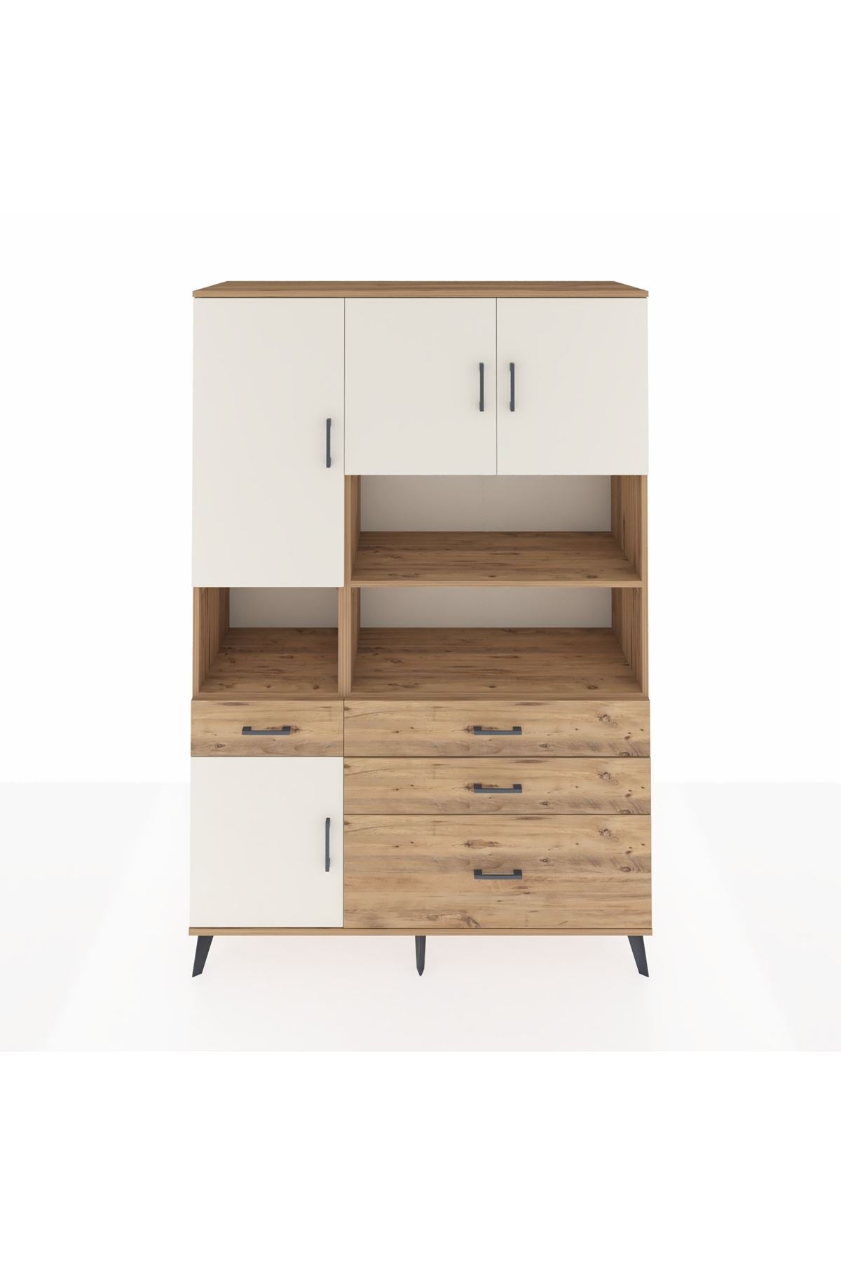 Hyperion Dolap 9 Raflı 4 Çekmeceli 4 Kapaklı 132x44x195 Çam-Aytaşı/Çam