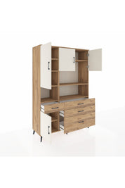 Hyperion Dolap 9 Raflı 4 Çekmeceli 4 Kapaklı 132x44x195 Çam-Aytaşı/Çam