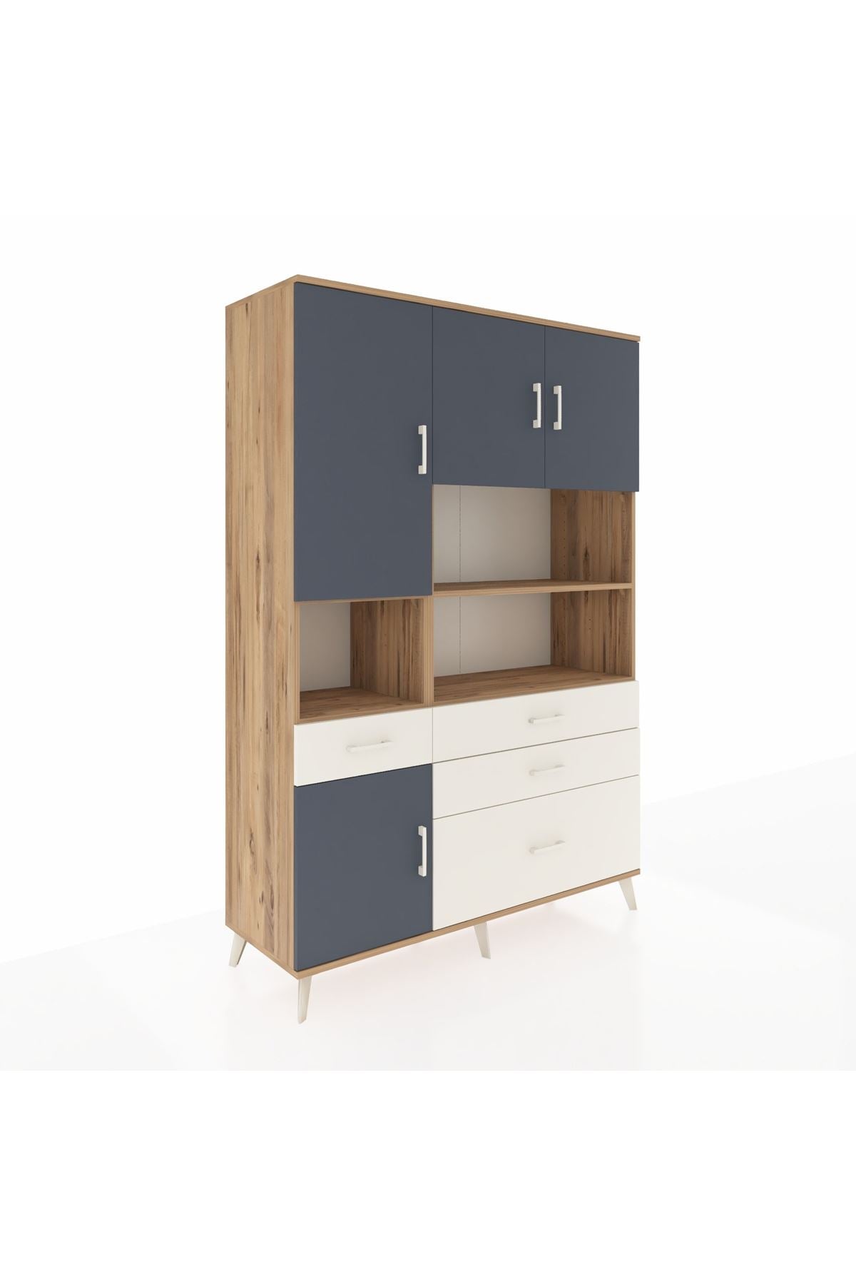 Hyperion Dolap 9 Raflı 4 Çekmeceli 4 Kapaklı 132x44x195 Çam-Antrasit/Aytaşı