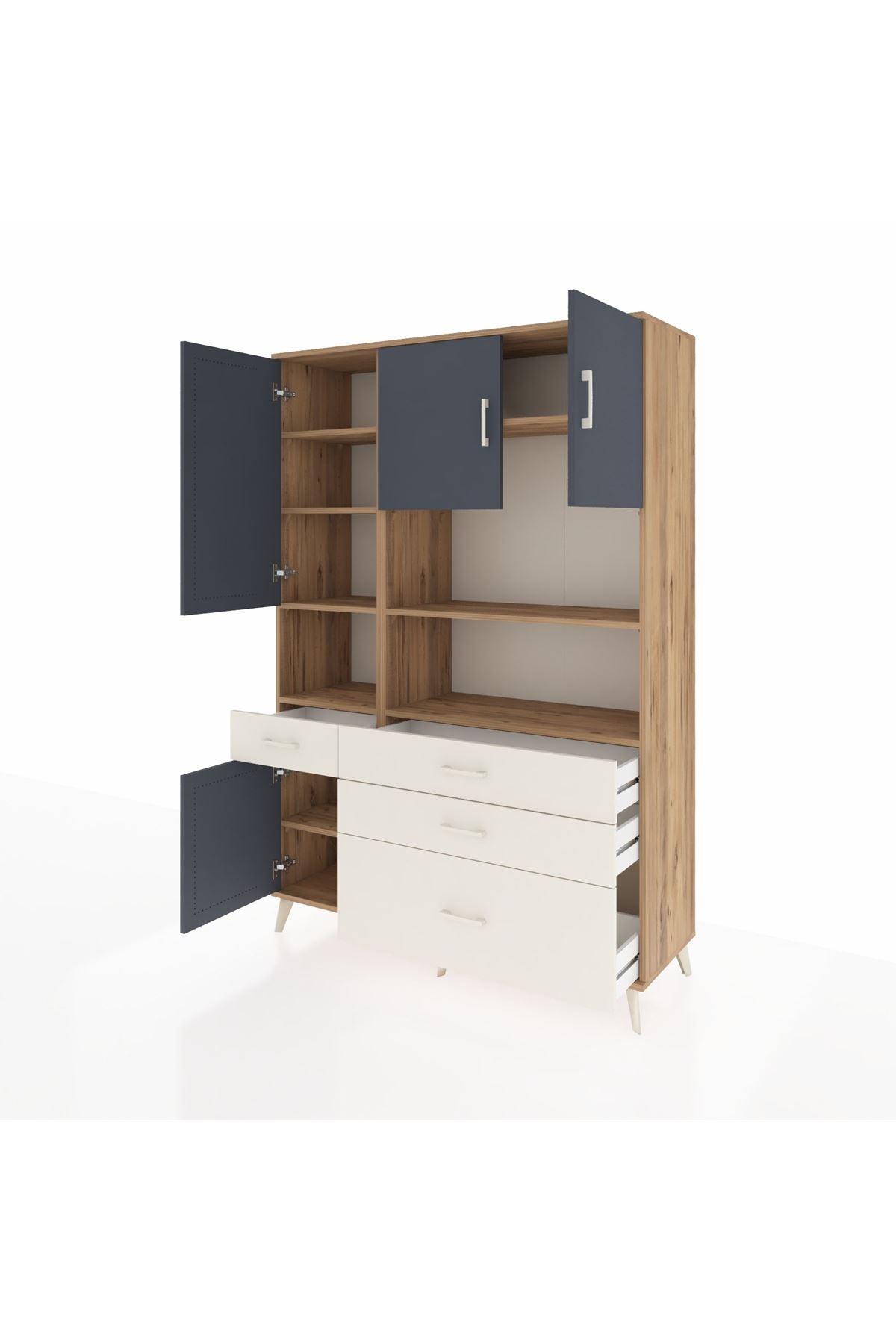 Hyperion Dolap 9 Raflı 4 Çekmeceli 4 Kapaklı 132x44x195 Çam-Antrasit/Aytaşı