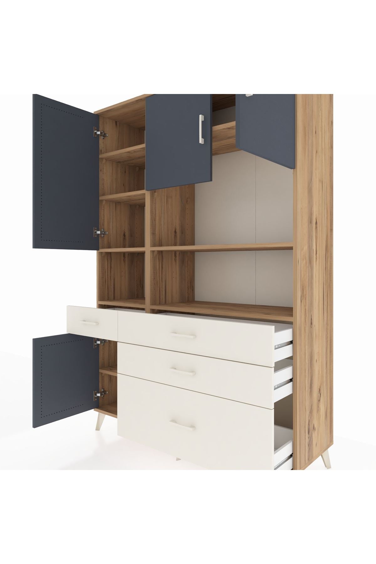 Hyperion Dolap 9 Raflı 4 Çekmeceli 4 Kapaklı 132x44x195 Çam-Antrasit/Aytaşı