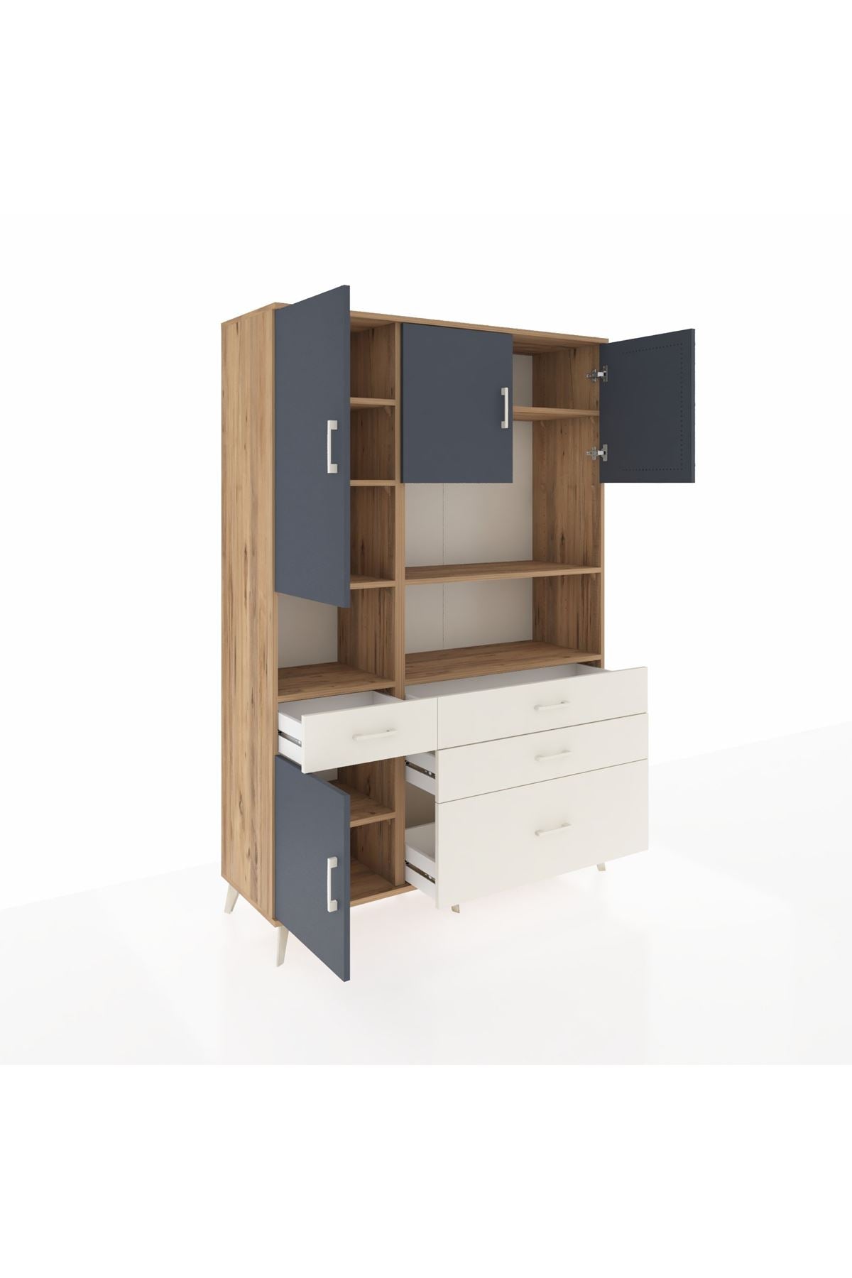 Hyperion Dolap 9 Raflı 4 Çekmeceli 4 Kapaklı 132x44x195 Çam-Antrasit/Aytaşı