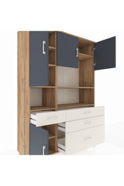 Hyperion Dolap 9 Raflı 4 Çekmeceli 4 Kapaklı 132x44x195 Çam-Antrasit/Aytaşı