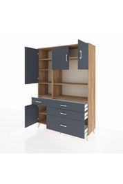 Hyperion Dolap 9 Raflı 4 Çekmeceli 4 Kapaklı 132x44x195 Çam-Antrasit/Antrasit