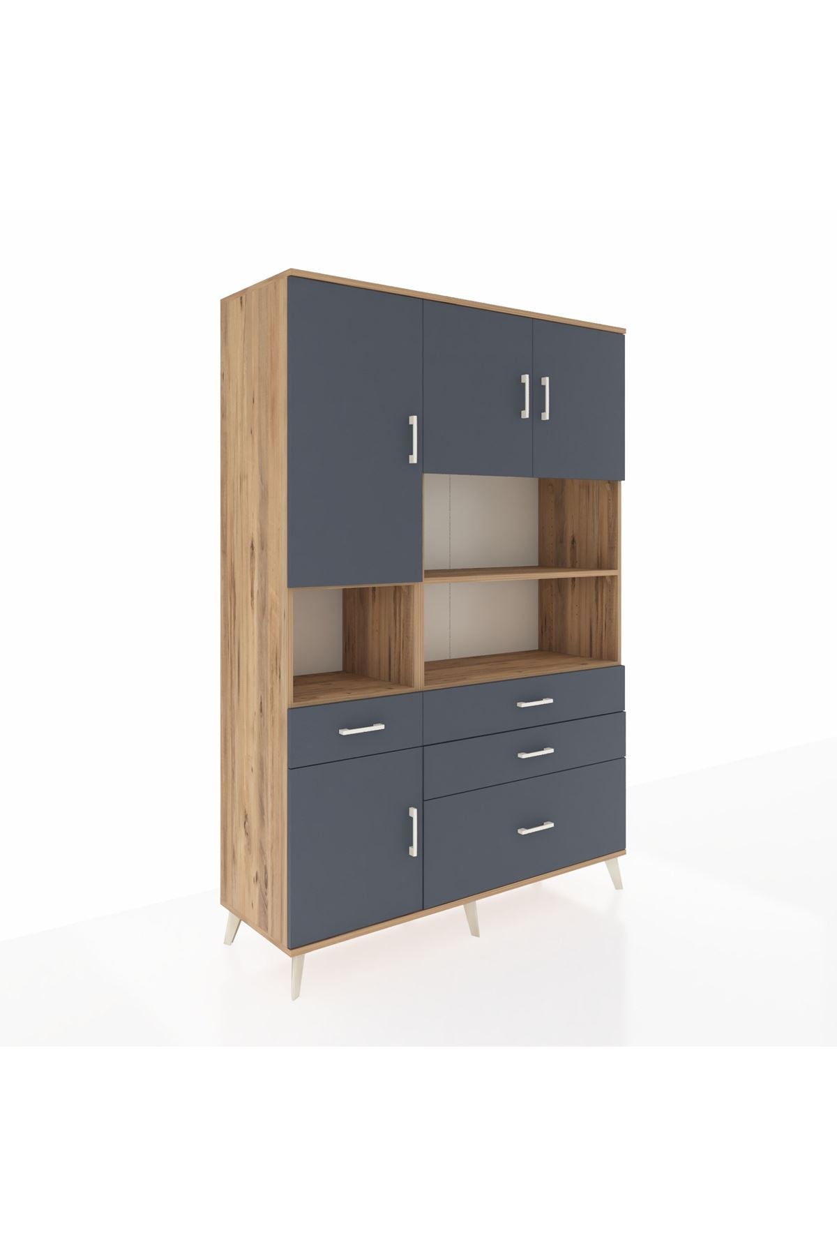 Hyperion Dolap 9 Raflı 4 Çekmeceli 4 Kapaklı 132x44x195 Çam-Antrasit/Antrasit