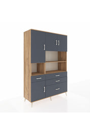 Hyperion Dolap 9 Raflı 4 Çekmeceli 4 Kapaklı 132x44x195 Çam-Antrasit/Antrasit