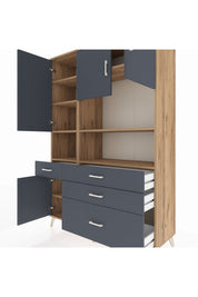 Hyperion Dolap 9 Raflı 4 Çekmeceli 4 Kapaklı 132x44x195 Çam-Antrasit/Antrasit