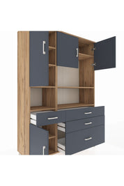 Hyperion Dolap 9 Raflı 4 Çekmeceli 4 Kapaklı 132x44x195 Çam-Antrasit/Antrasit