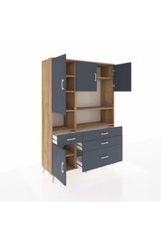 Hyperion Dolap 9 Raflı 4 Çekmeceli 4 Kapaklı 132x44x195 Çam-Antrasit/Antrasit