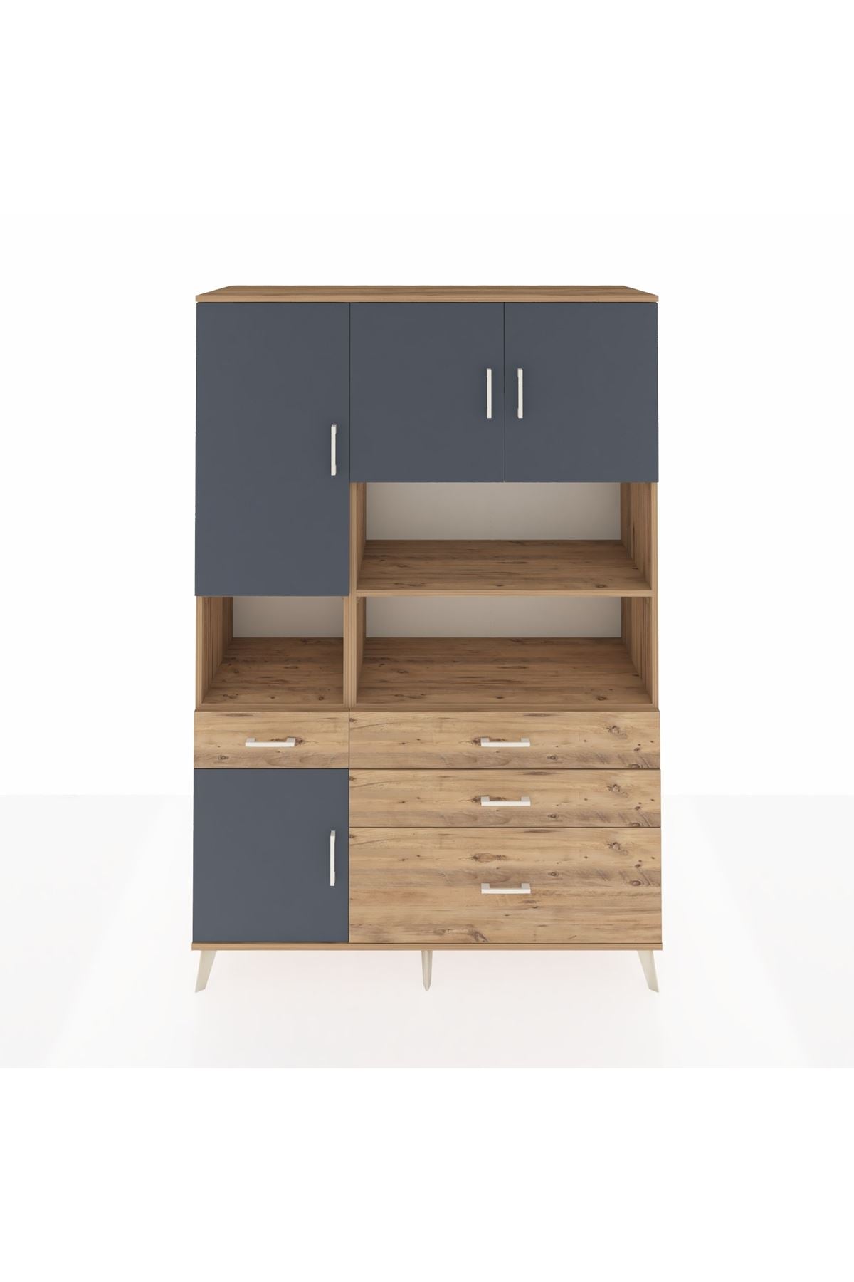 Hyperion Dolap 9 Raflı 4 Çekmeceli 4 Kapaklı 132x44x195 Çam-Antrasit/Çam