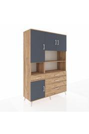 Hyperion Dolap 9 Raflı 4 Çekmeceli 4 Kapaklı 132x44x195 Çam-Antrasit/Çam