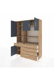 Hyperion Dolap 9 Raflı 4 Çekmeceli 4 Kapaklı 132x44x195 Çam-Antrasit/Çam