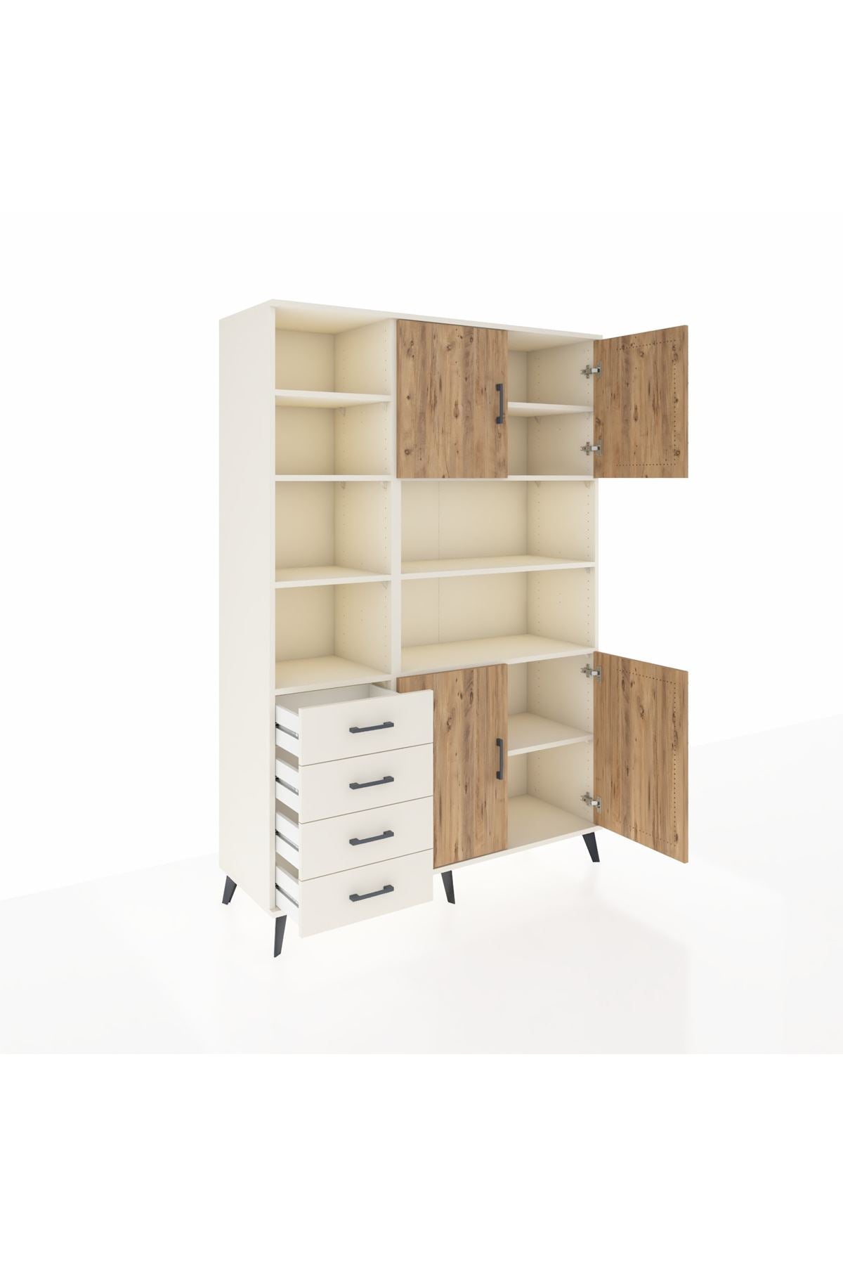 Hyperion Dolap 9 Raflı 4 Çekmeceli 4 Kapaklı 132x44x195 Aytaşı-Çam/Aytaşı