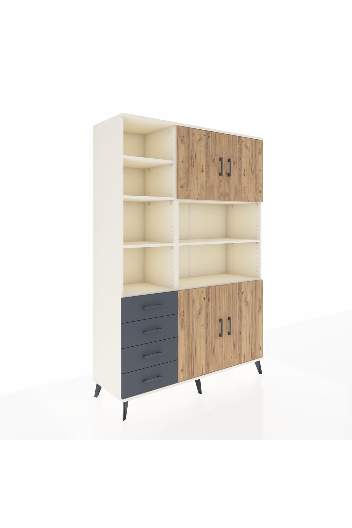 Hyperion Dolap 9 Raflı 4 Çekmeceli 4 Kapaklı 132x44x195 Aytaşı-Çam/Antrasit