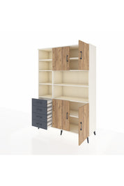 Hyperion Dolap 9 Raflı 4 Çekmeceli 4 Kapaklı 132x44x195 Aytaşı-Çam/Antrasit