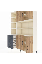 Hyperion Dolap 9 Raflı 4 Çekmeceli 4 Kapaklı 132x44x195 Aytaşı-Çam/Antrasit