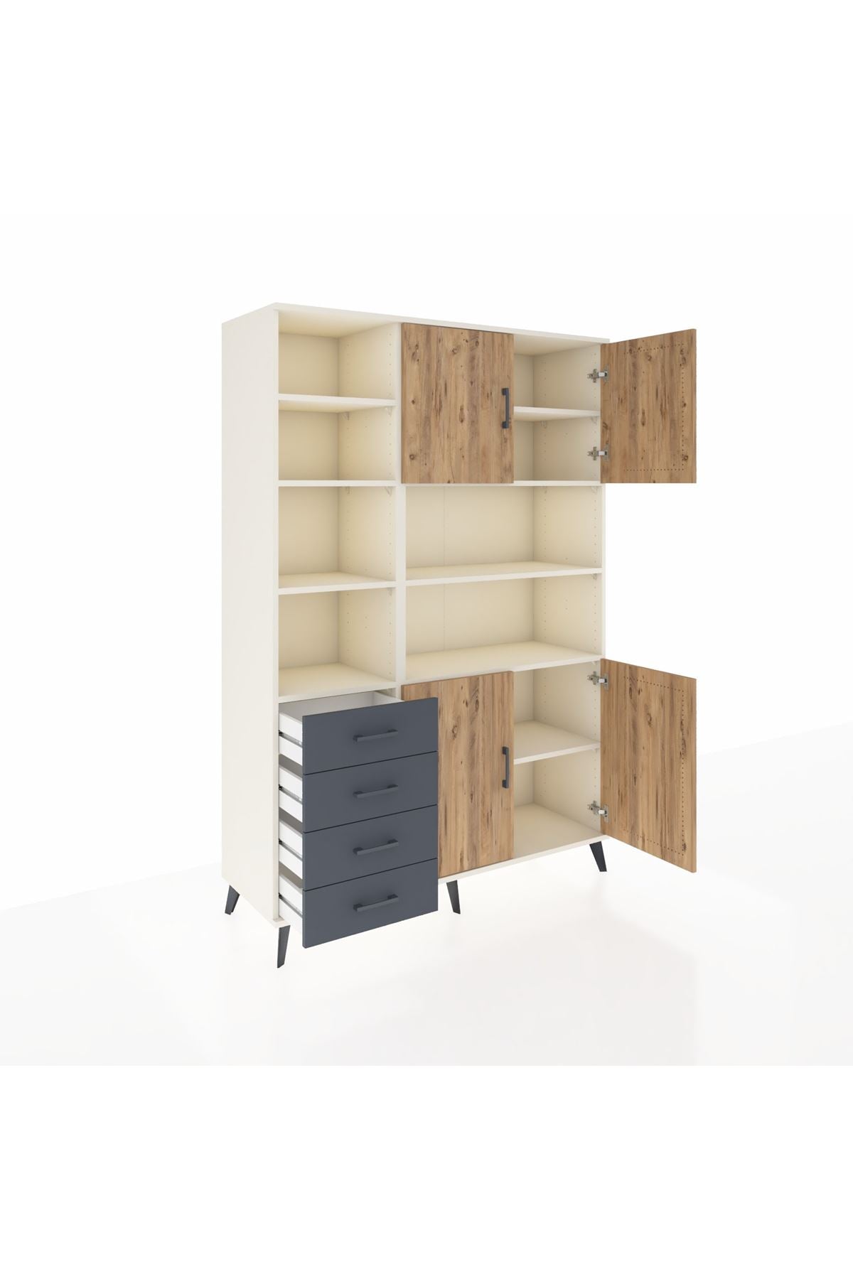 Hyperion Dolap 9 Raflı 4 Çekmeceli 4 Kapaklı 132x44x195 Aytaşı-Çam/Antrasit