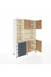 Hyperion Dolap 9 Raflı 4 Çekmeceli 4 Kapaklı 132x44x195 Aytaşı-Çam/Antrasit