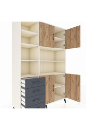 Hyperion Dolap 9 Raflı 4 Çekmeceli 4 Kapaklı 132x44x195 Aytaşı-Çam/Antrasit