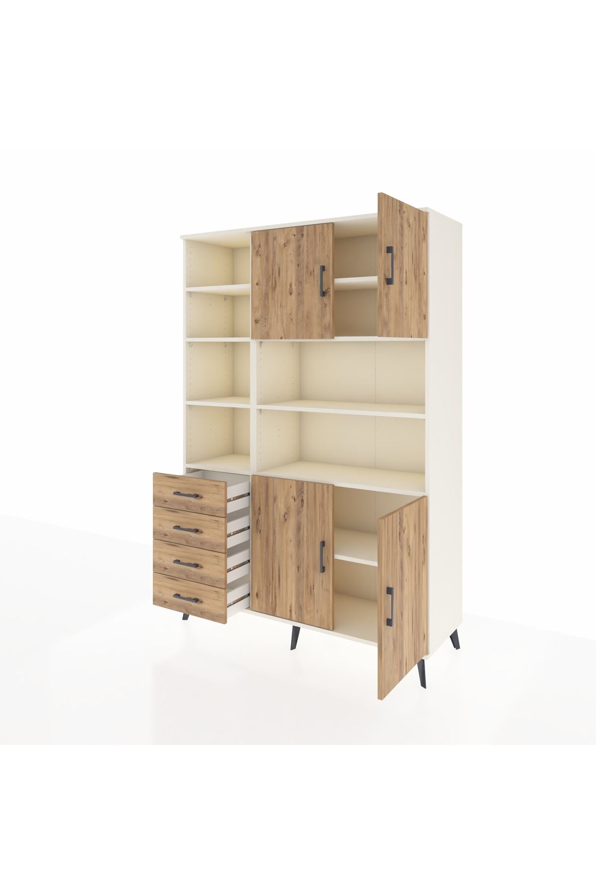 Hyperion Dolap 9 Raflı 4 Çekmeceli 4 Kapaklı 132x44x195 Aytaşı-Çam/Çam