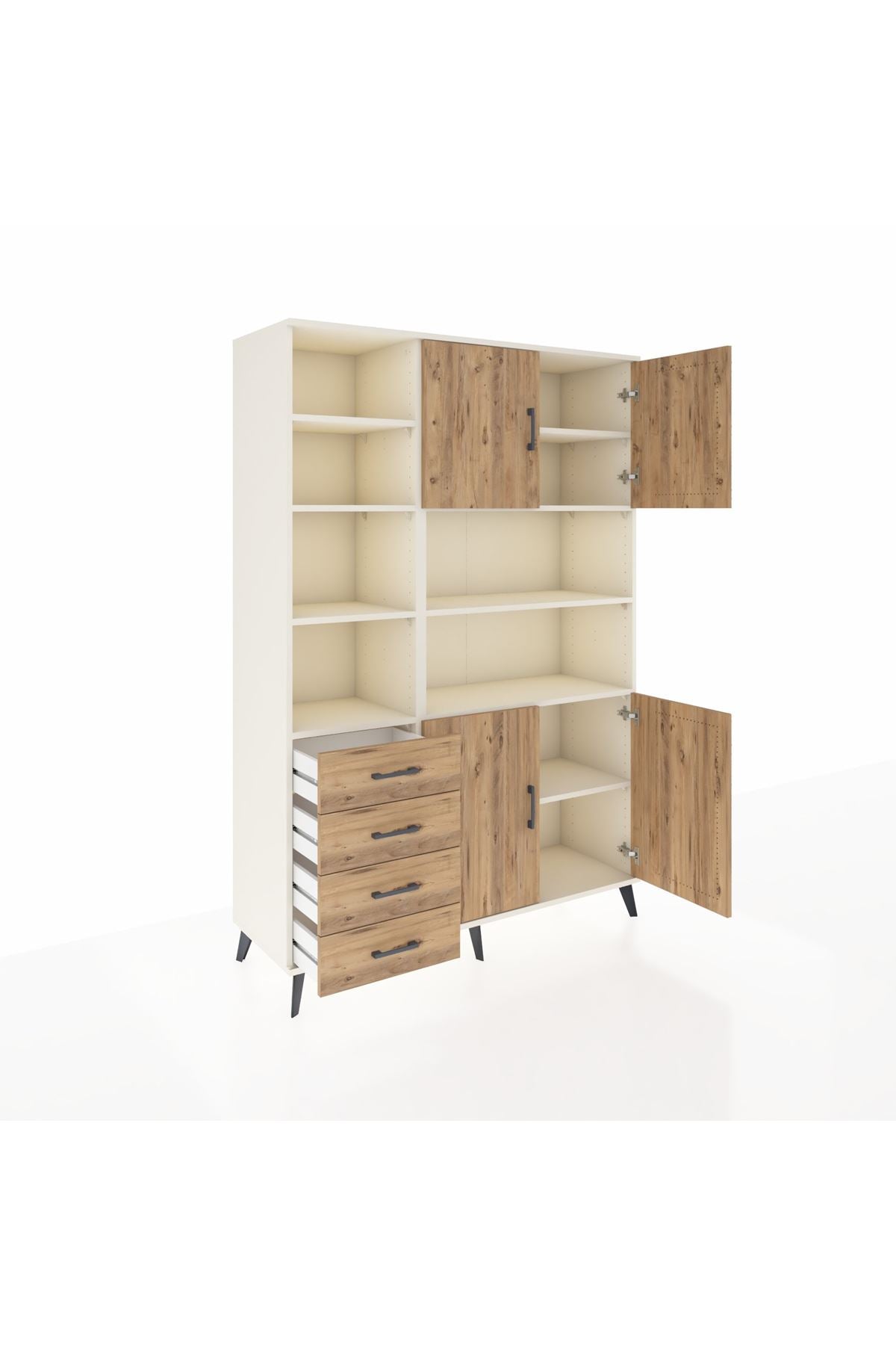 Hyperion Dolap 9 Raflı 4 Çekmeceli 4 Kapaklı 132x44x195 Aytaşı-Çam/Çam