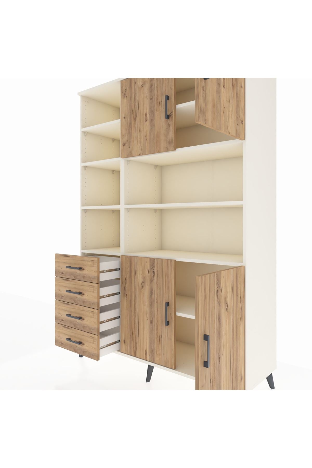 Hyperion Dolap 9 Raflı 4 Çekmeceli 4 Kapaklı 132x44x195 Aytaşı-Çam/Çam