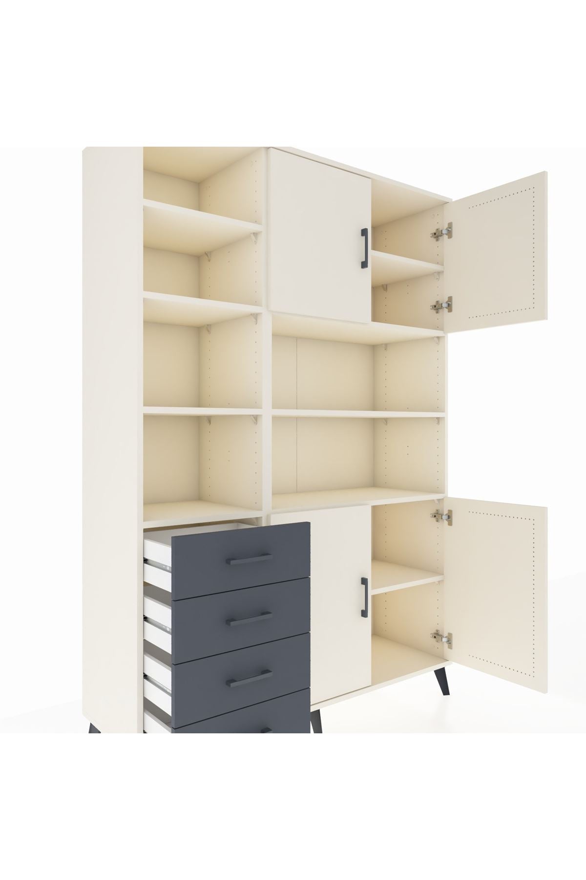 Hyperion Dolap 9 Raflı 4 Çekmeceli 4 Kapaklı 132x44x195 Aytaşı-Aytaşı/Antrasit