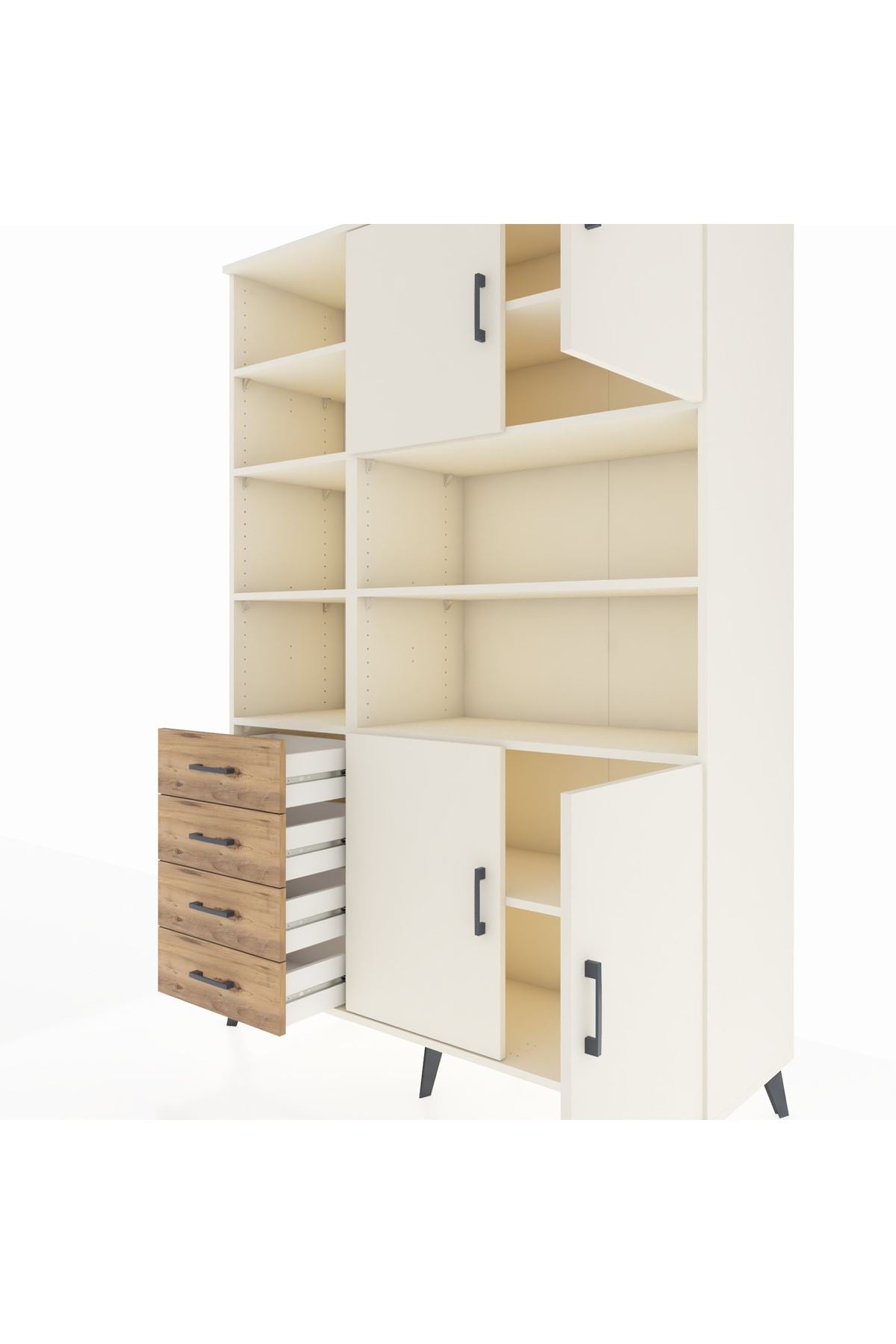 Hyperion Dolap 9 Raflı 4 Çekmeceli 4 Kapaklı 132x44x195 Aytaşı-Aytaşı/Çam